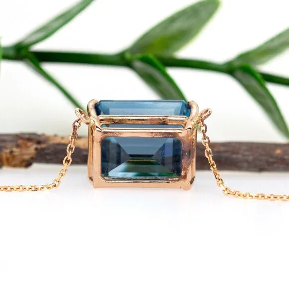 8.3cts London Blue Topaz Necklace in 14K Solid GoldFine Jewelry